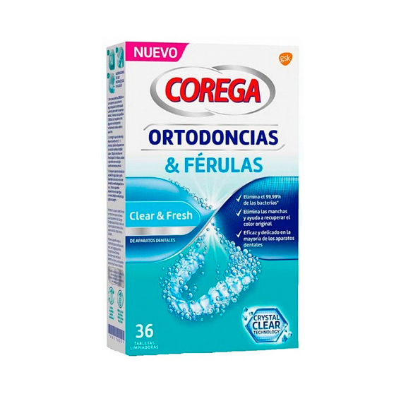 Corega limpiador de ortodoncias y frulas 36 tabletas
