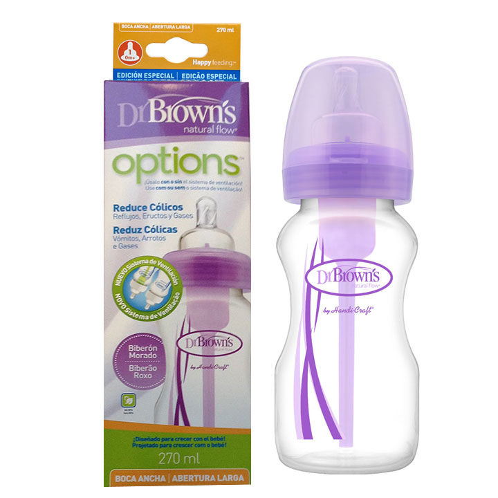 BIBERON BOCA ANCHA PP OPTIONS+ DR BROWN´S MORADO Nº1 270ML