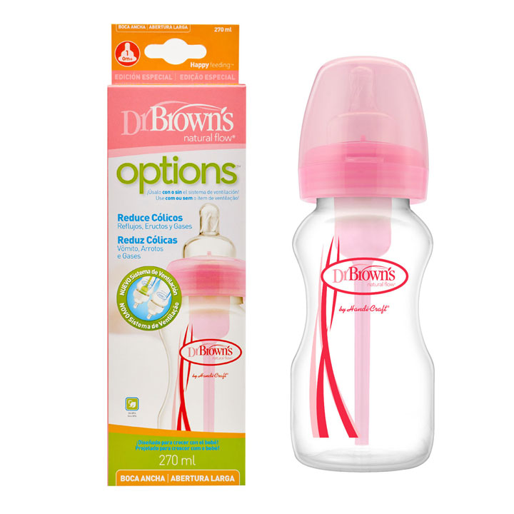 Dr Browns Bibern Anticlico Boca Ancha rosa 270ml